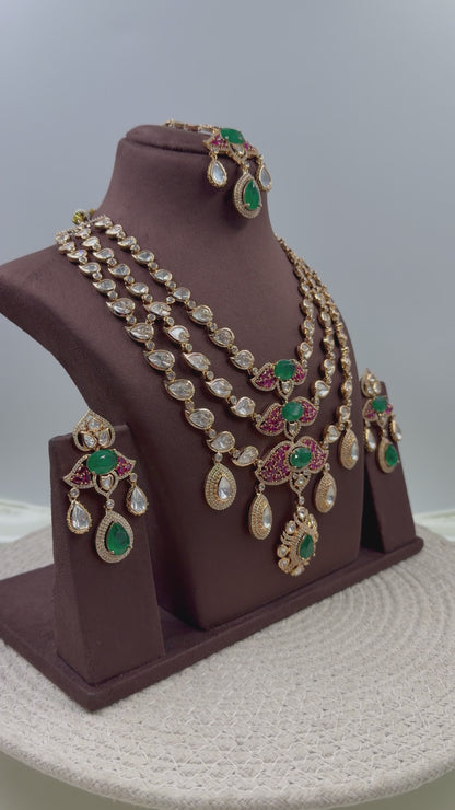 Janki Moissanite Three Layer Necklace Set