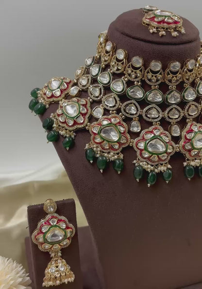 Hitvi Premium Moissanite Kundan Bridal Necklace set