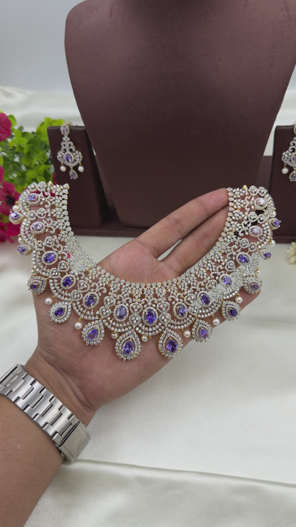 Sara American Diamond Two Tone Necklace Set