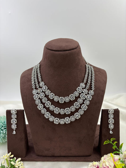 THREE LAYER PALKI AMERICAN DIAMOND NECKLACE