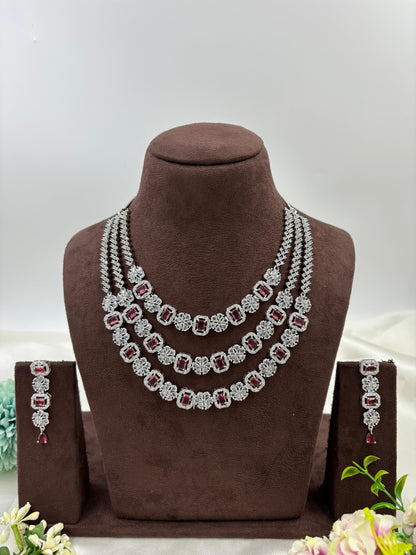 THREE LAYER PALKI AMERICAN DIAMOND NECKLACE